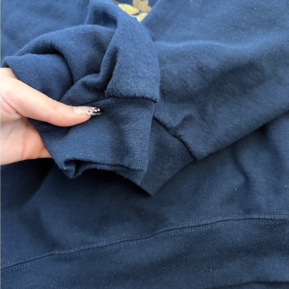 VINTAGE JERZEES Sweatshirt Birds on a Branch Navy Blue Floral Lounge Crewneck L - Picture 4 of 5